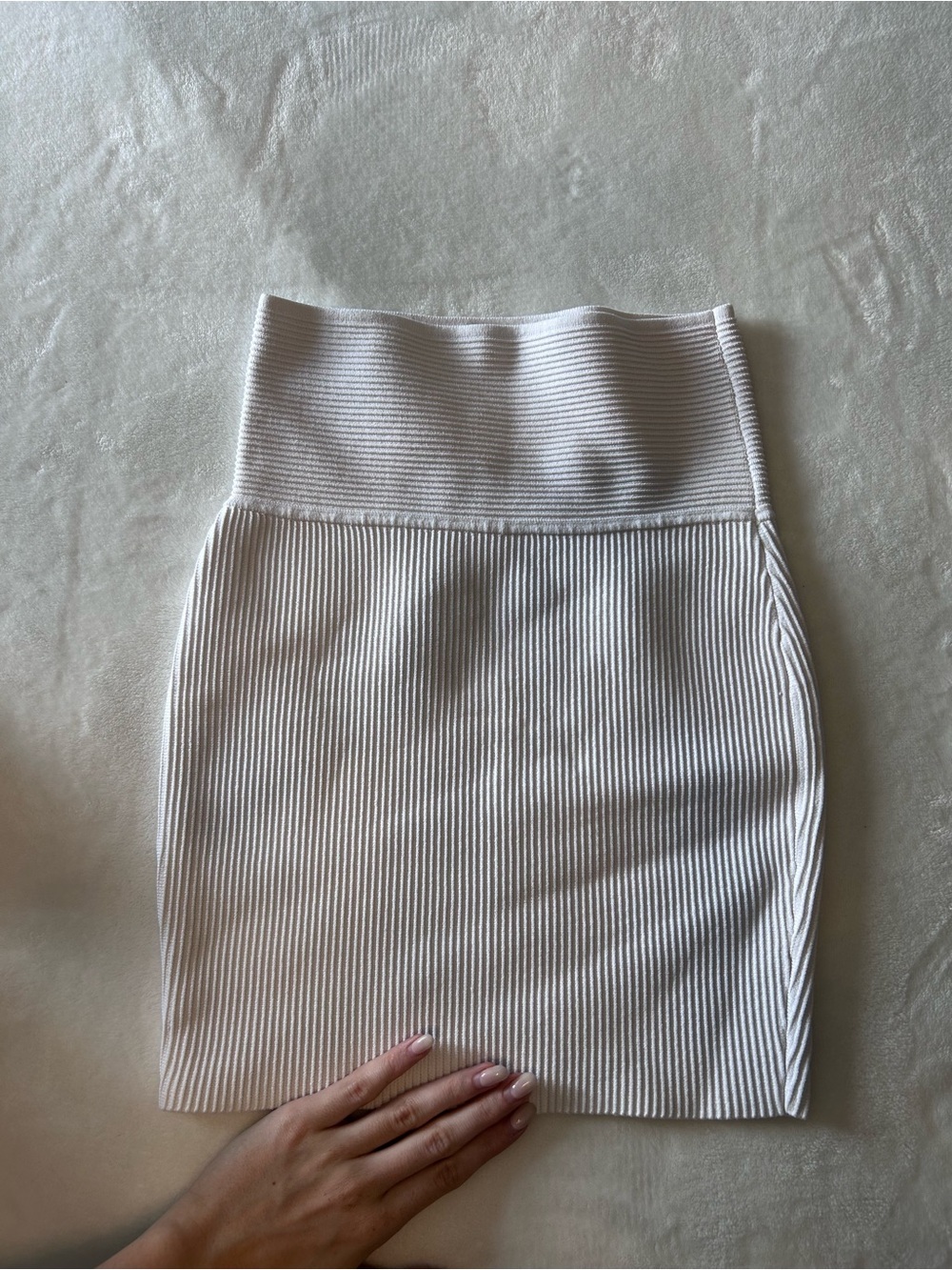 Babaton Cream Ribbed High-Waist Mini Skirt